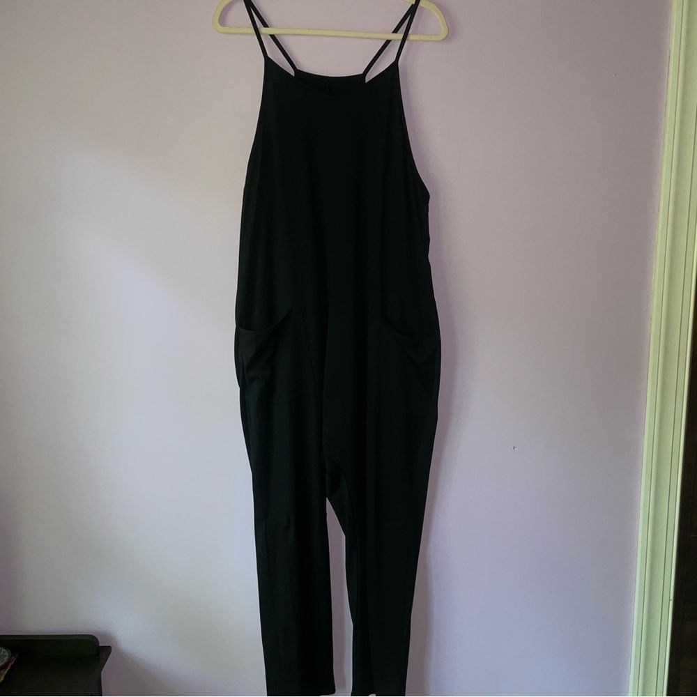 Black Pants Jumpsuit M Jersey Knit Racerback Pockets